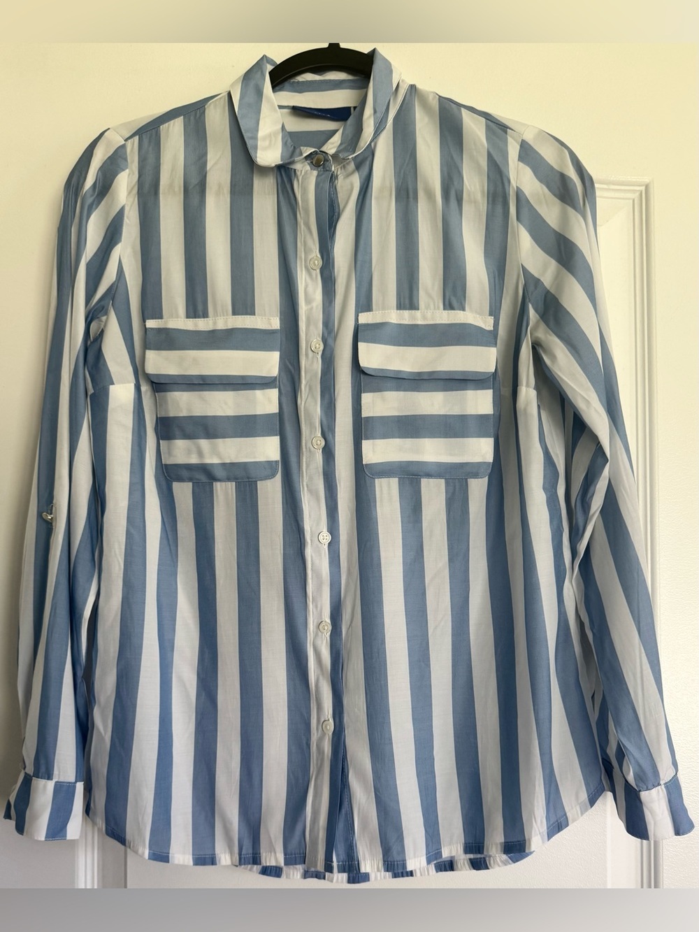 Apt 9 Blue White Striped Button Up Blouse XS Lightweight Work Casual